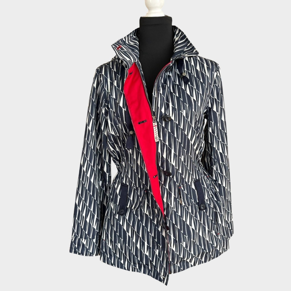 Lands End Storm Raker Jacket Navy White Geometric Hooded Size Small